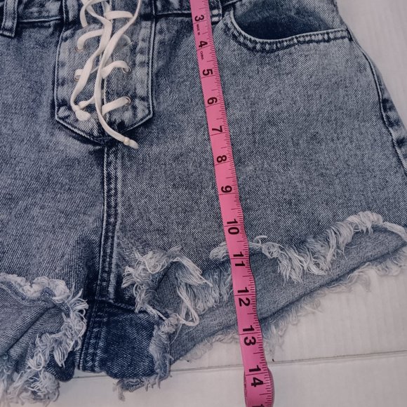 PACSUN HIGH RISE FESTIVAL LACE UP JEAN SHORTY SHORTS - Picture 7 of 12